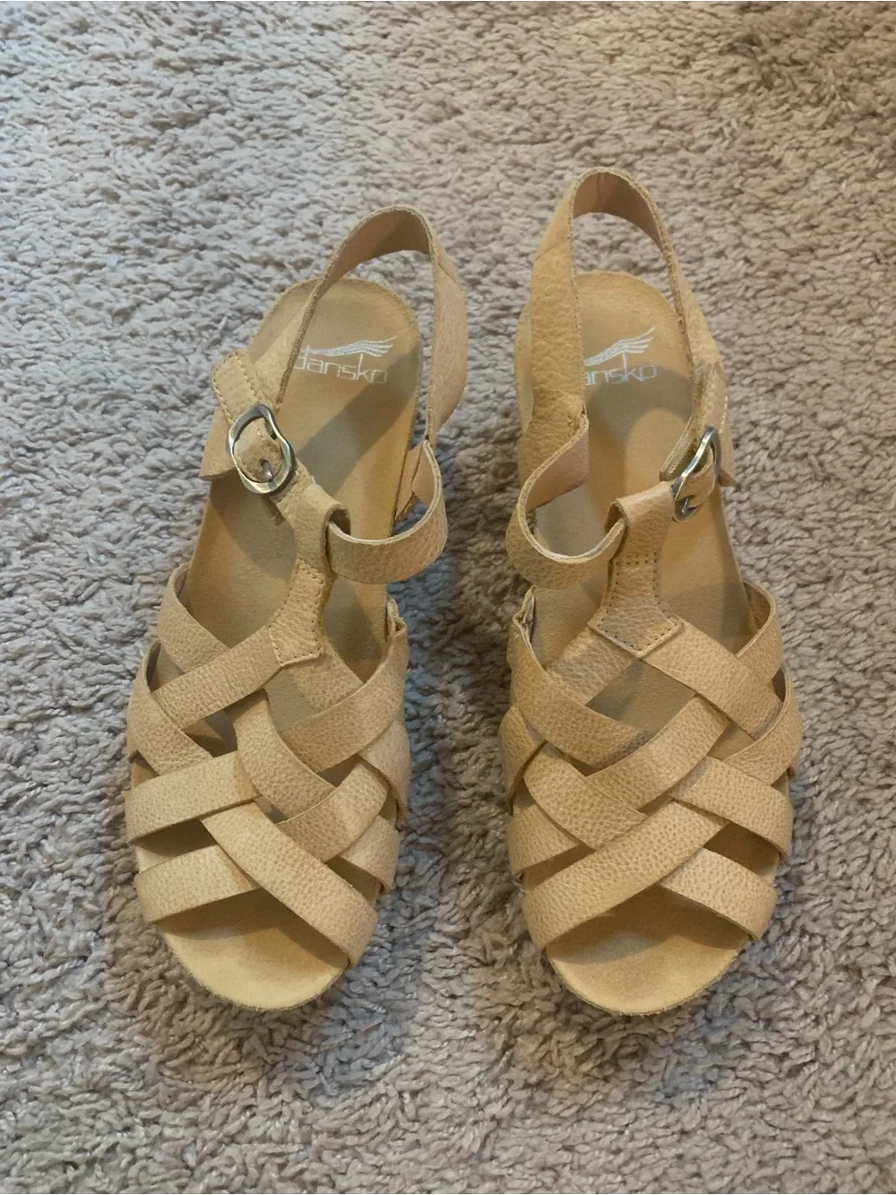 Dansko Tinley Milled Burnished Woven Slingback Sandals Beige Tan